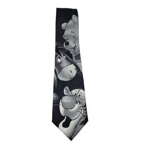 Disney Pooh Winnie the Pooh Tigger Eeyore Vintage Tie Black Gray Nostalgic